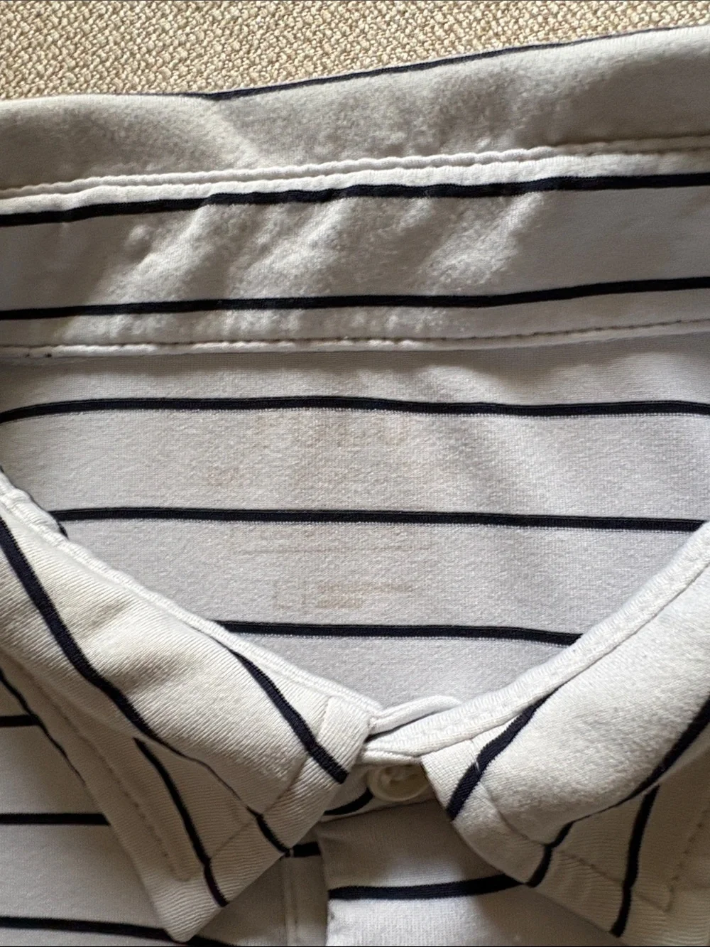 Polo-  White Striped Men's Golf Polo with Green Logo